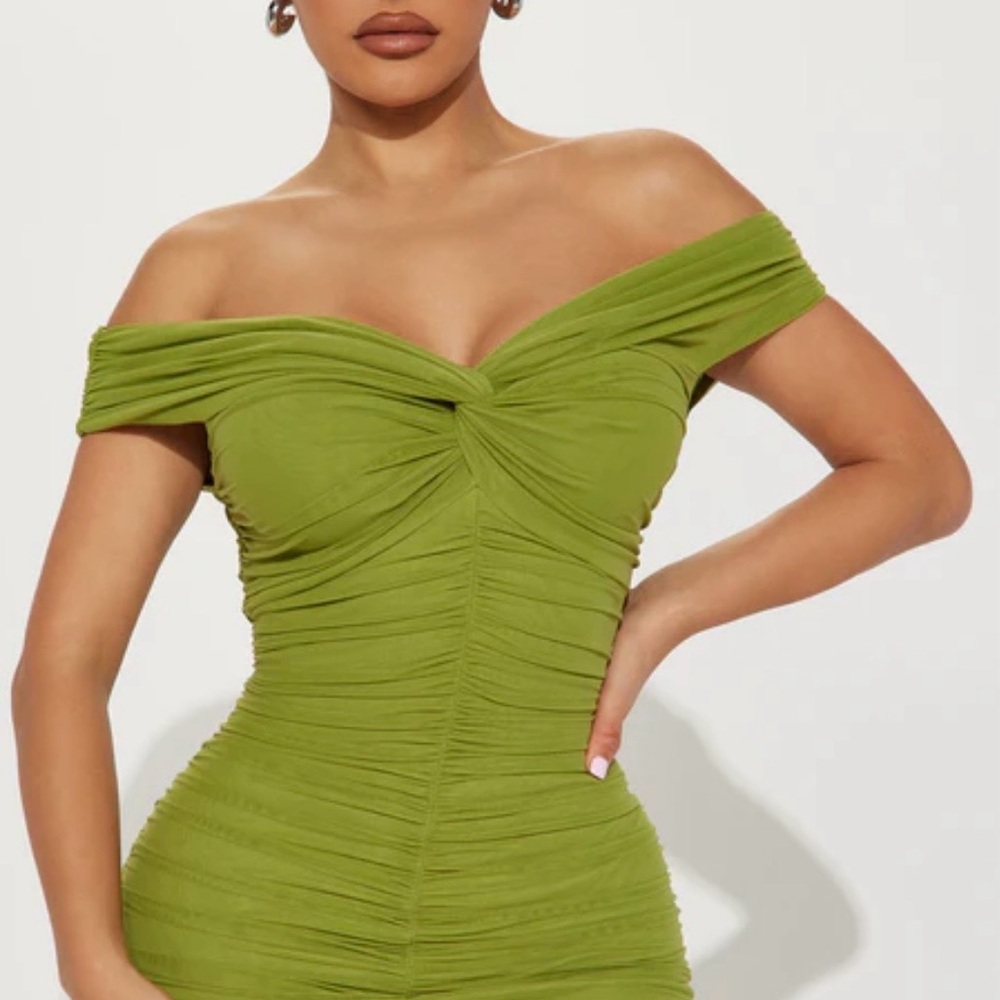 Fashion Nova Strapless Olive Dress - Picture 2 of 6